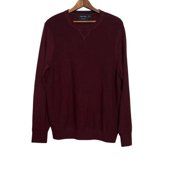 Nautica Knit Navtech Long Sleeve Crew Neck Pullover Sweater Maroon Size Medium - Picture 2 of 8